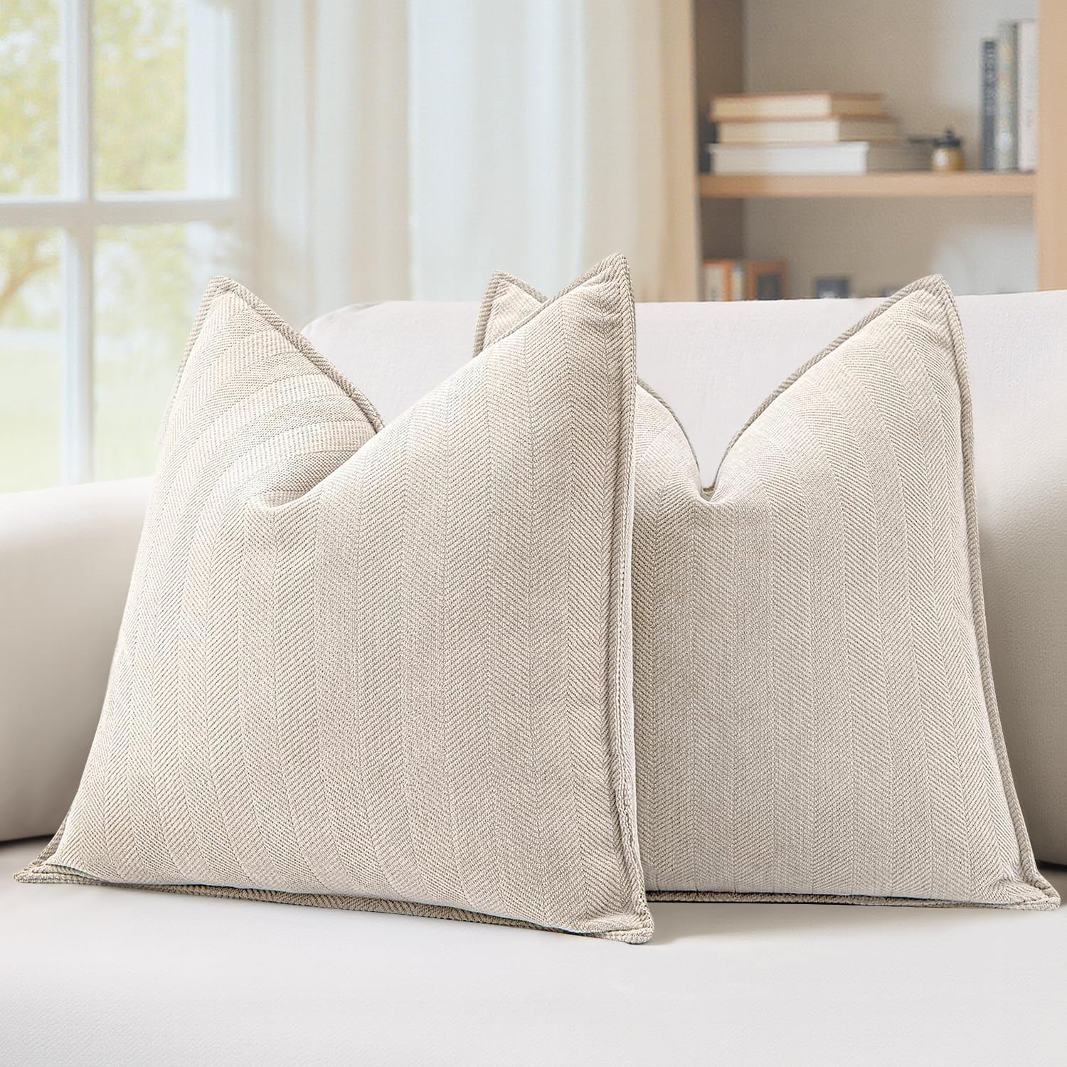 MIULEE cream beige pillow cover 20x20 front view for cozy living room decor
