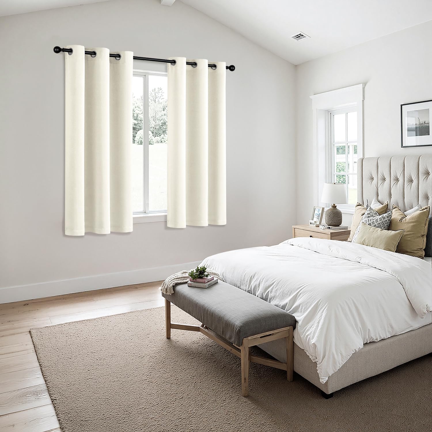 MIULEE Cream Blackout Curtains care tag emphasizes easy machine washing