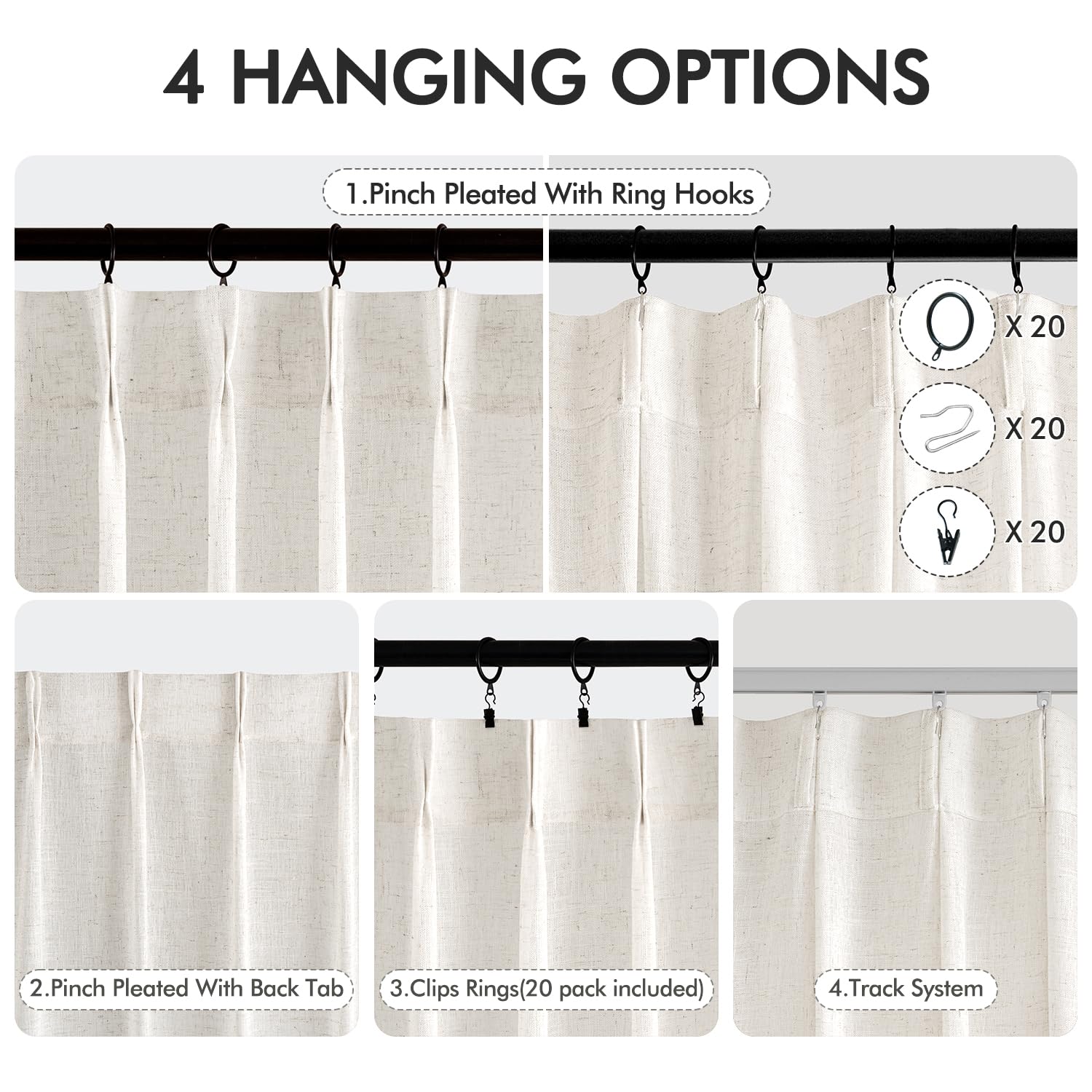 MIULEE included hooks and rings enable easy hanging and smooth sliding.
