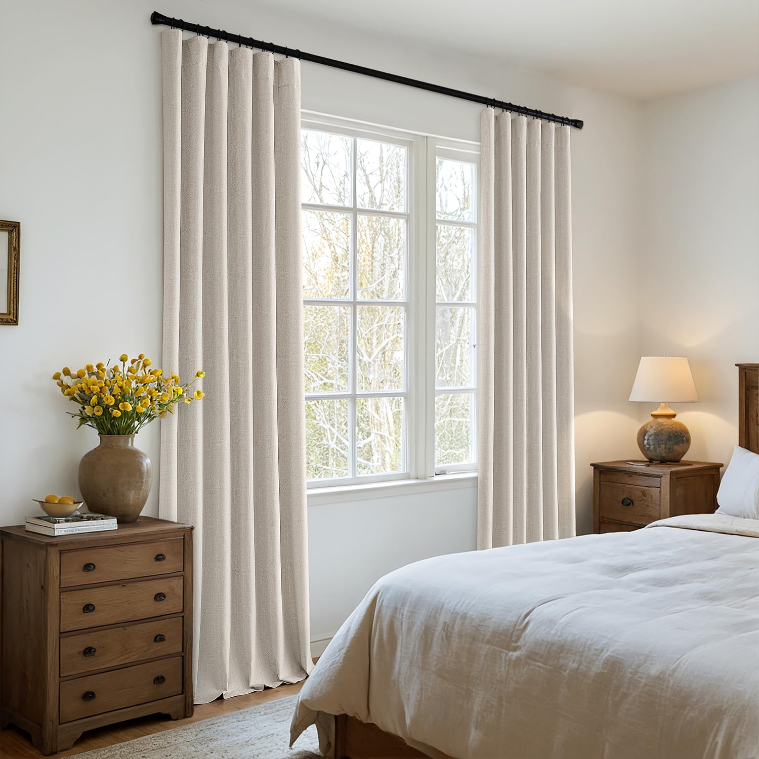 MIULEE two panel beige curtains with rod pockets for easy hanging