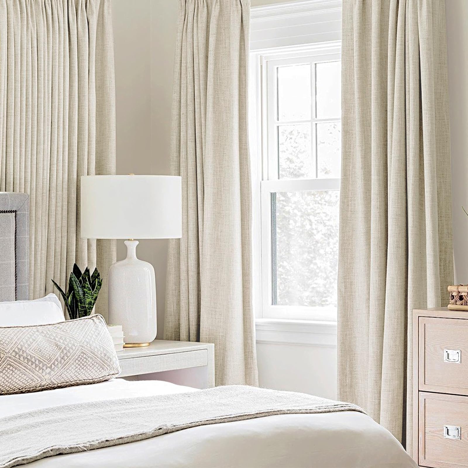 MIULEE linen-texture blackout curtain close-up showing plush fabric and soft drape