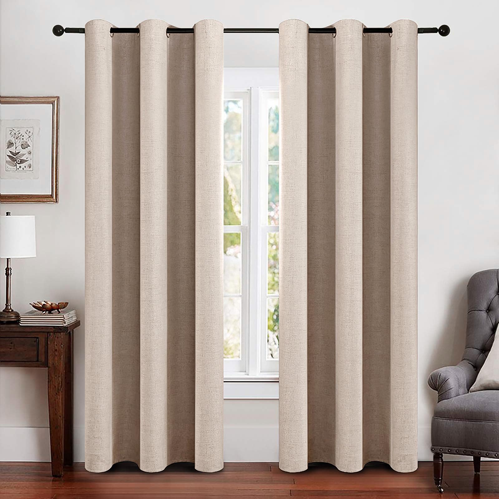 MIULEE curtains with linen texture in natural beige for day-to-night light control.