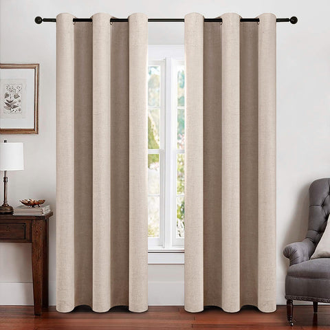 MIULEE curtains with linen texture in natural beige for day-to-night light control.