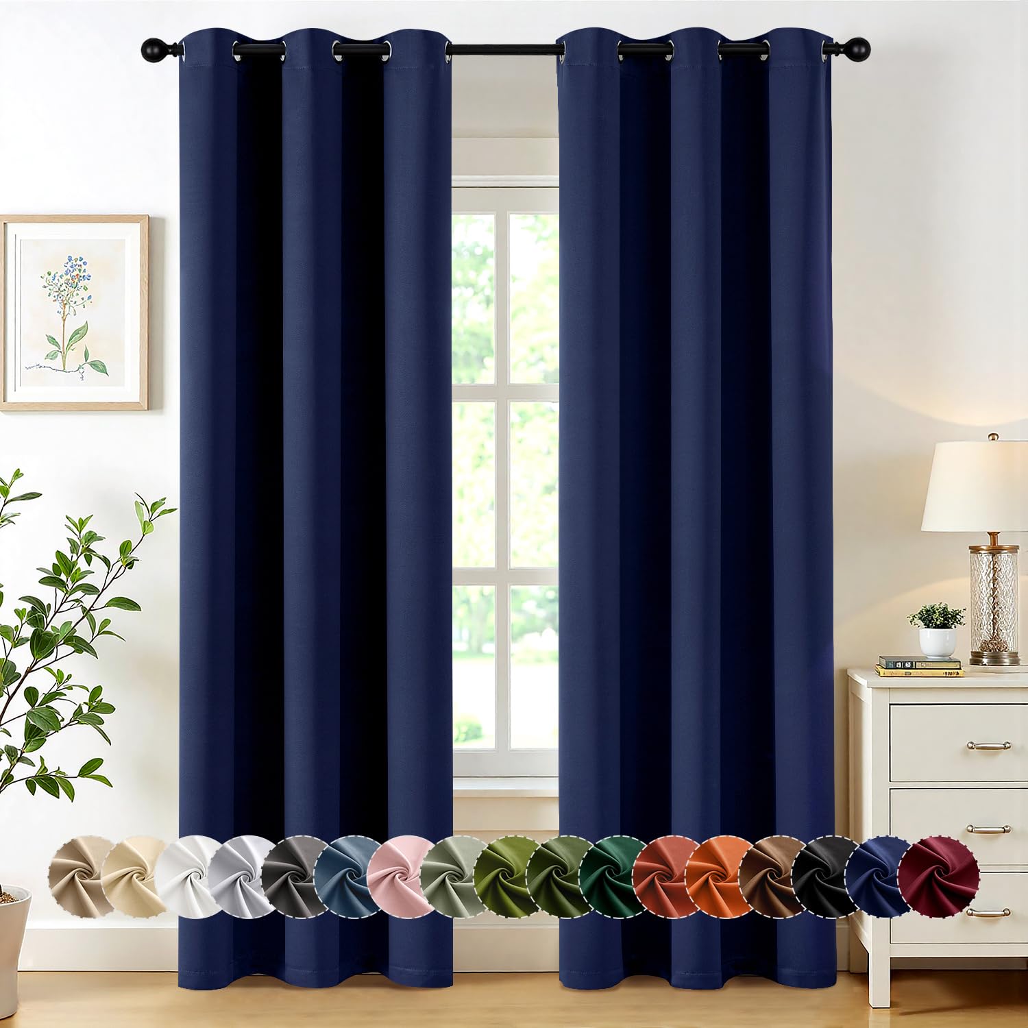 MIULEE navy blue blackout curtains two-panel drapes for living room privacy and style