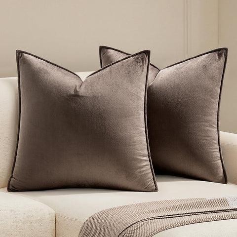 MIULEE dark coffee velvet pillow cover front view, luxurious soft texture for luxe living room decor.