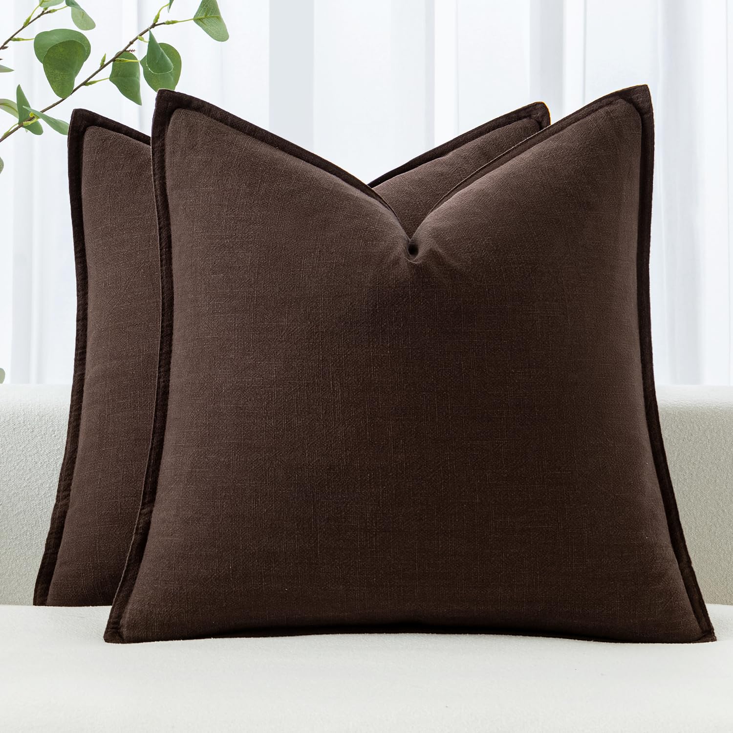MIULEE decorative linen euro sham pillow cover in dark brown for cozy living spaces