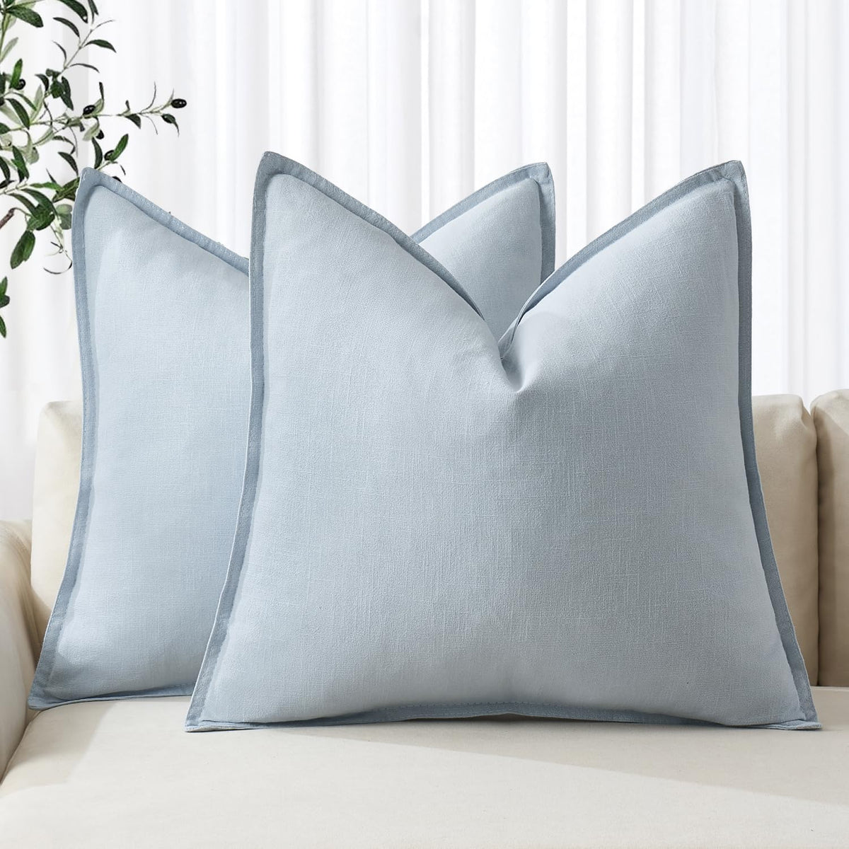 MIULEE decorative linen euro sham 22x22 light blue front view shows soft breathable fabric for comfort