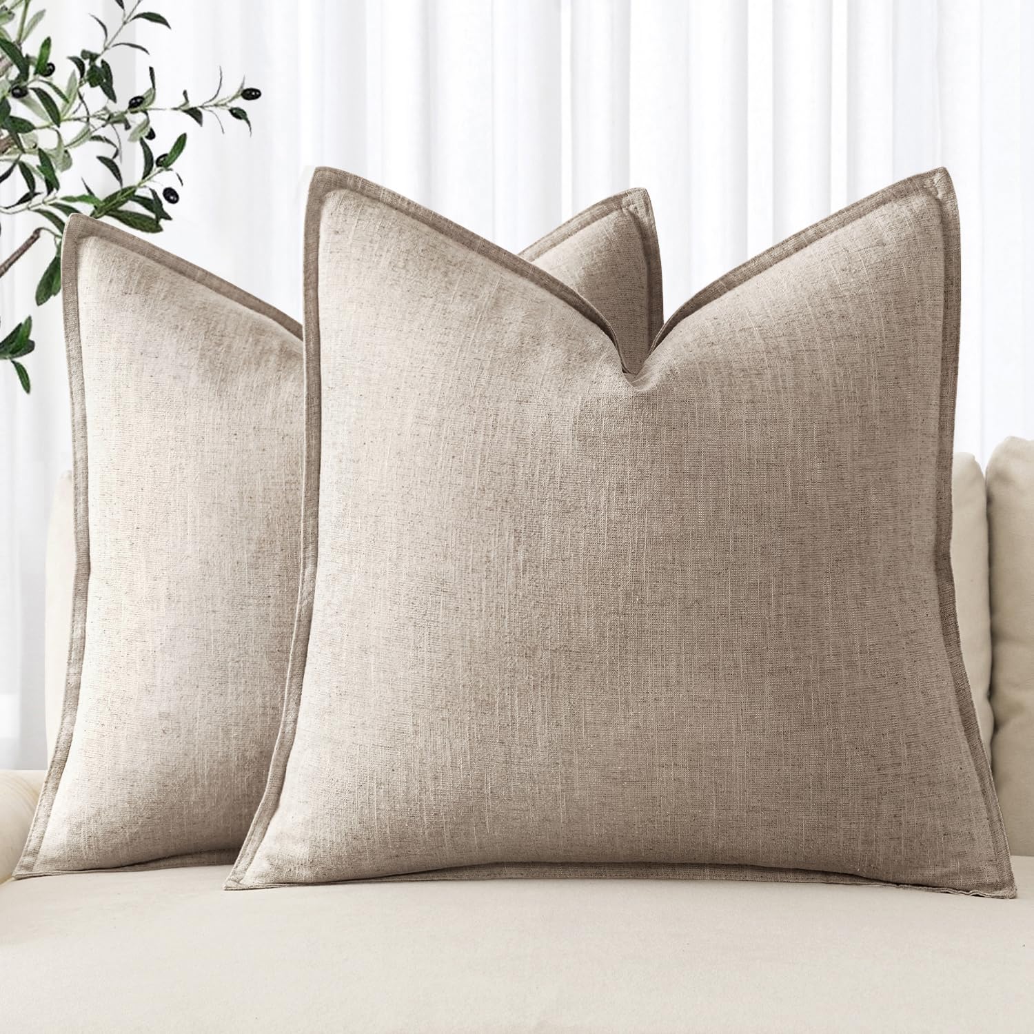 MIULEE decorative linen euro sham 24x24 front view for natural living room style