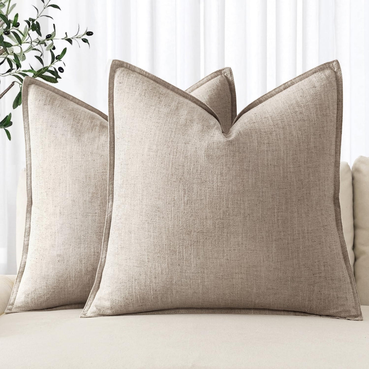 MIULEE decorative linen euro sham 24x24 front view for natural living room style