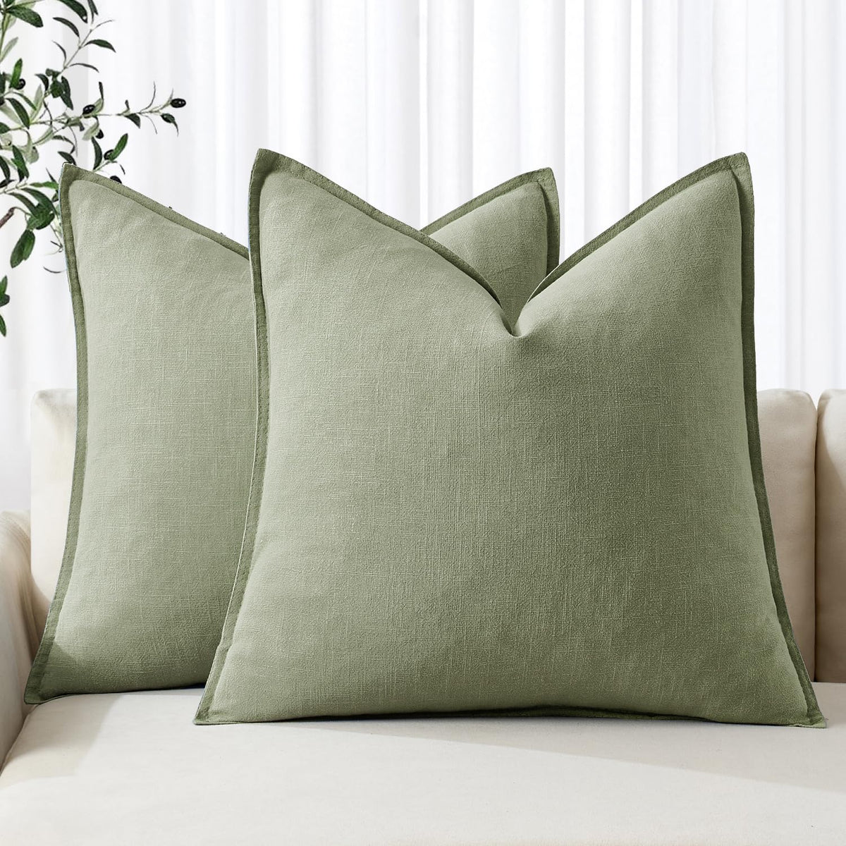 MIULEE decorative linen sham 24x24 sage green for chic living spaces.