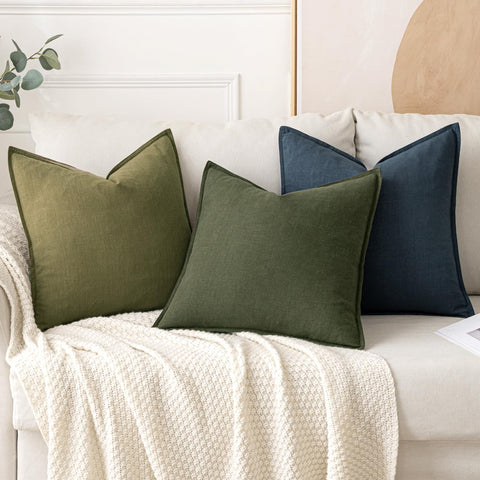MIULEE decorative linen euro sham 26x26 dark olive, texture closeup for premium feel.