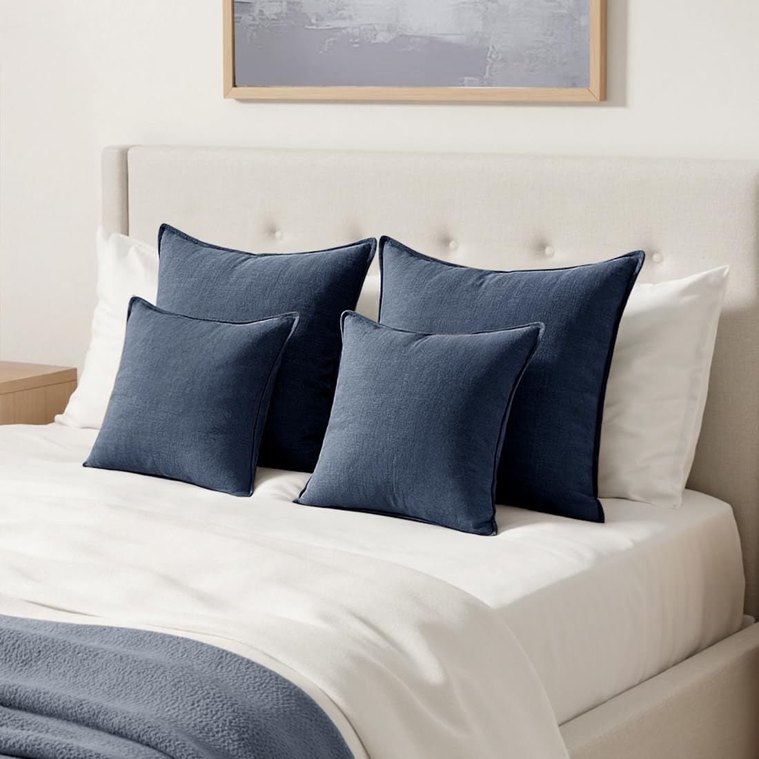 MIULEE back zipper linen sham indigo blue offers easy removal and clean lines