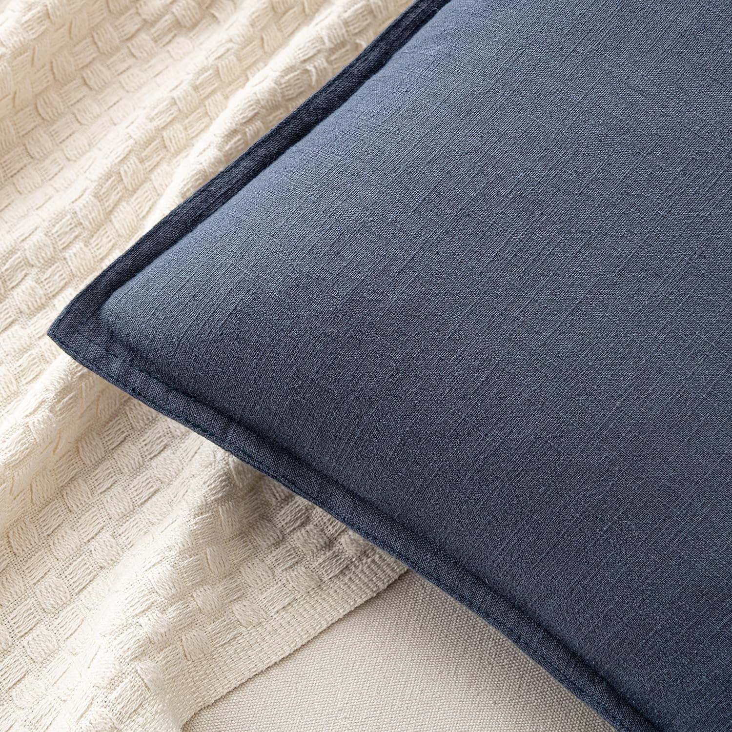 MIULEE flange edged linen sham indigo blue highlights classic Boho details