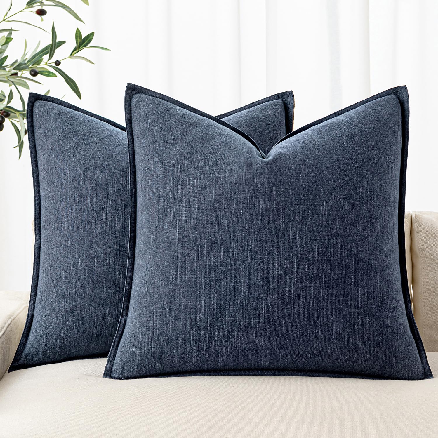 MIULEE decorative linen euro sham indigo blue front view for a cozy coastal vibe