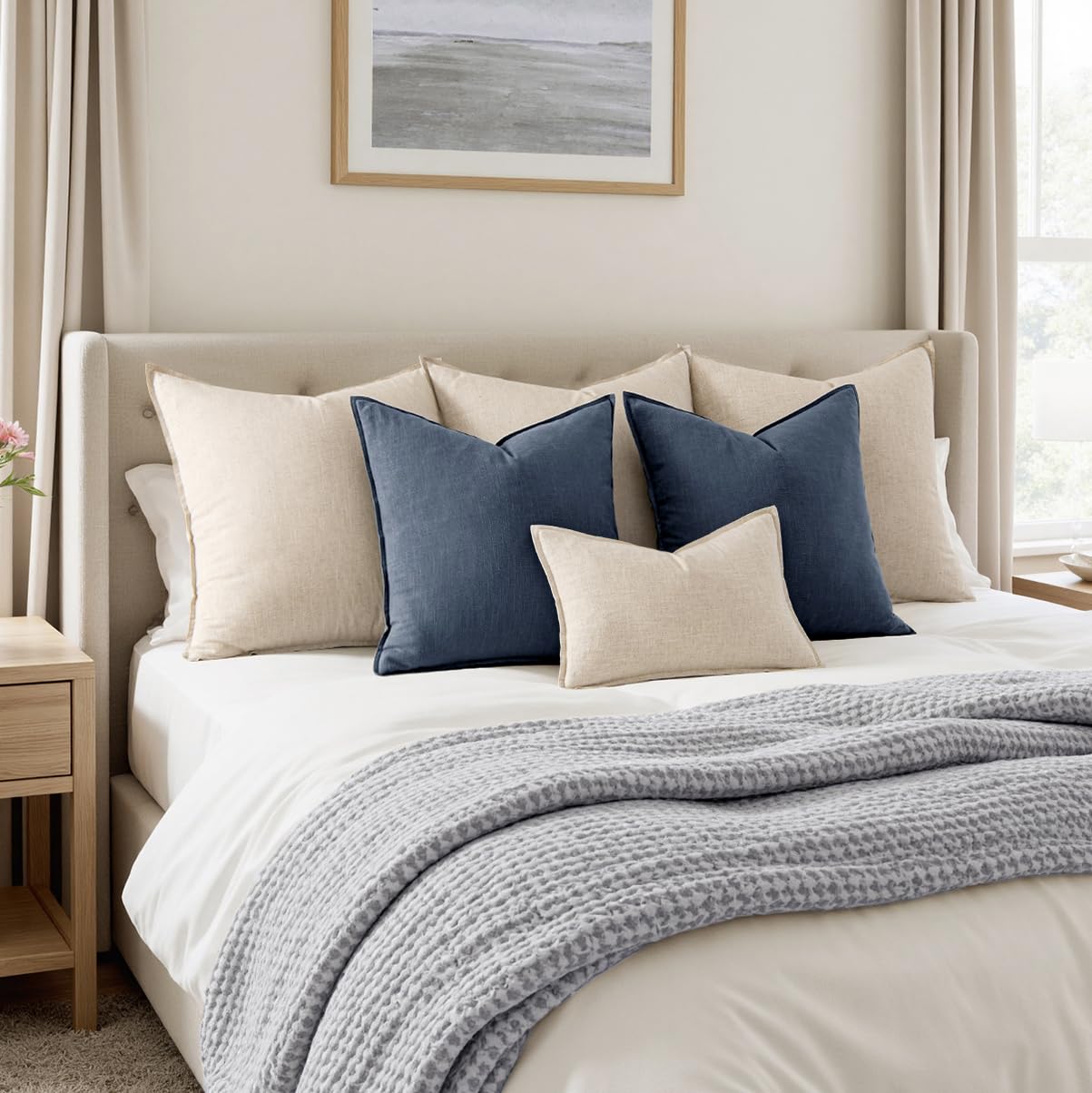 MIULEE pack of two linen euro shams indigo blue for coordinated living room styling