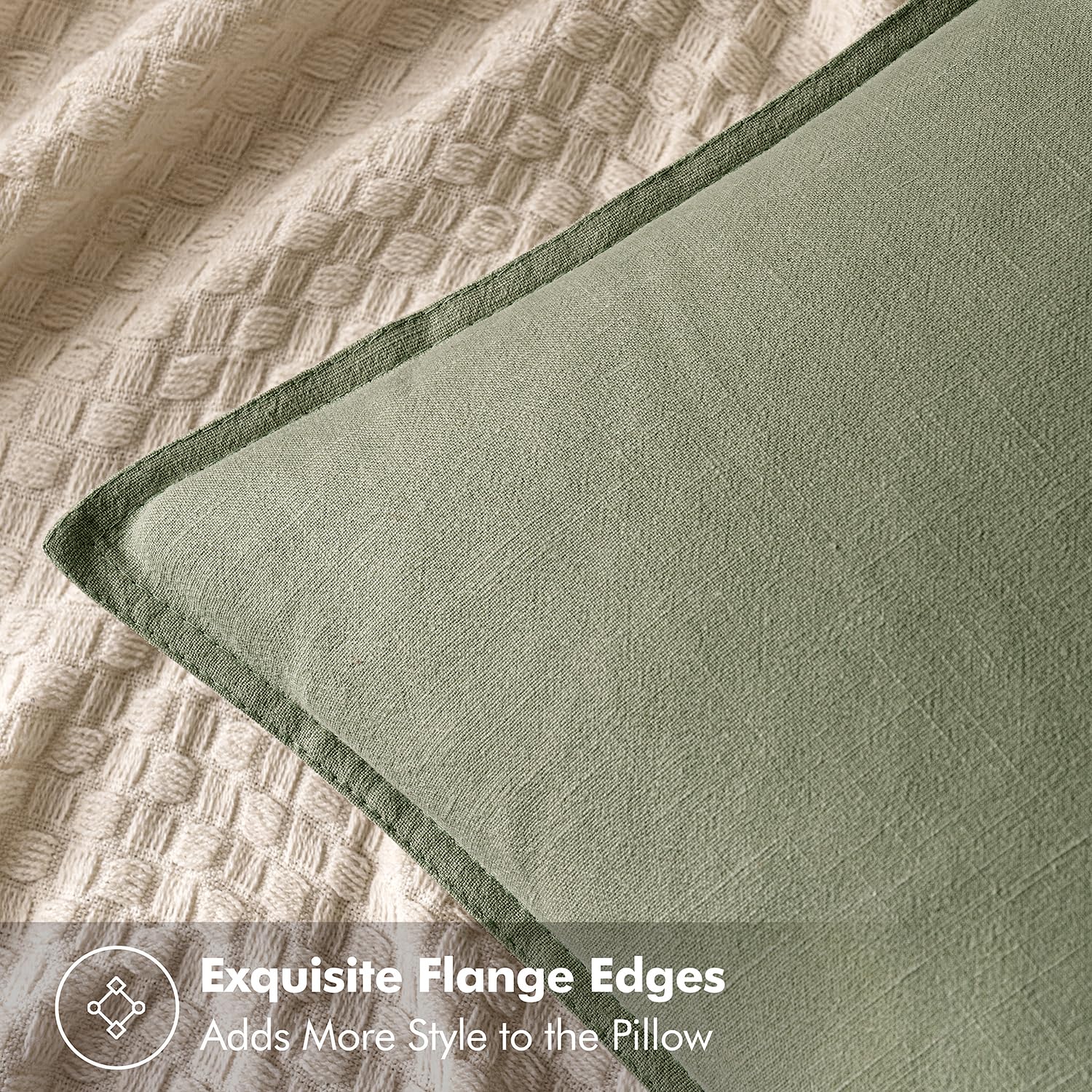 MIULEE sage green linen pillow cover, angle view, adds soft texture to sofas