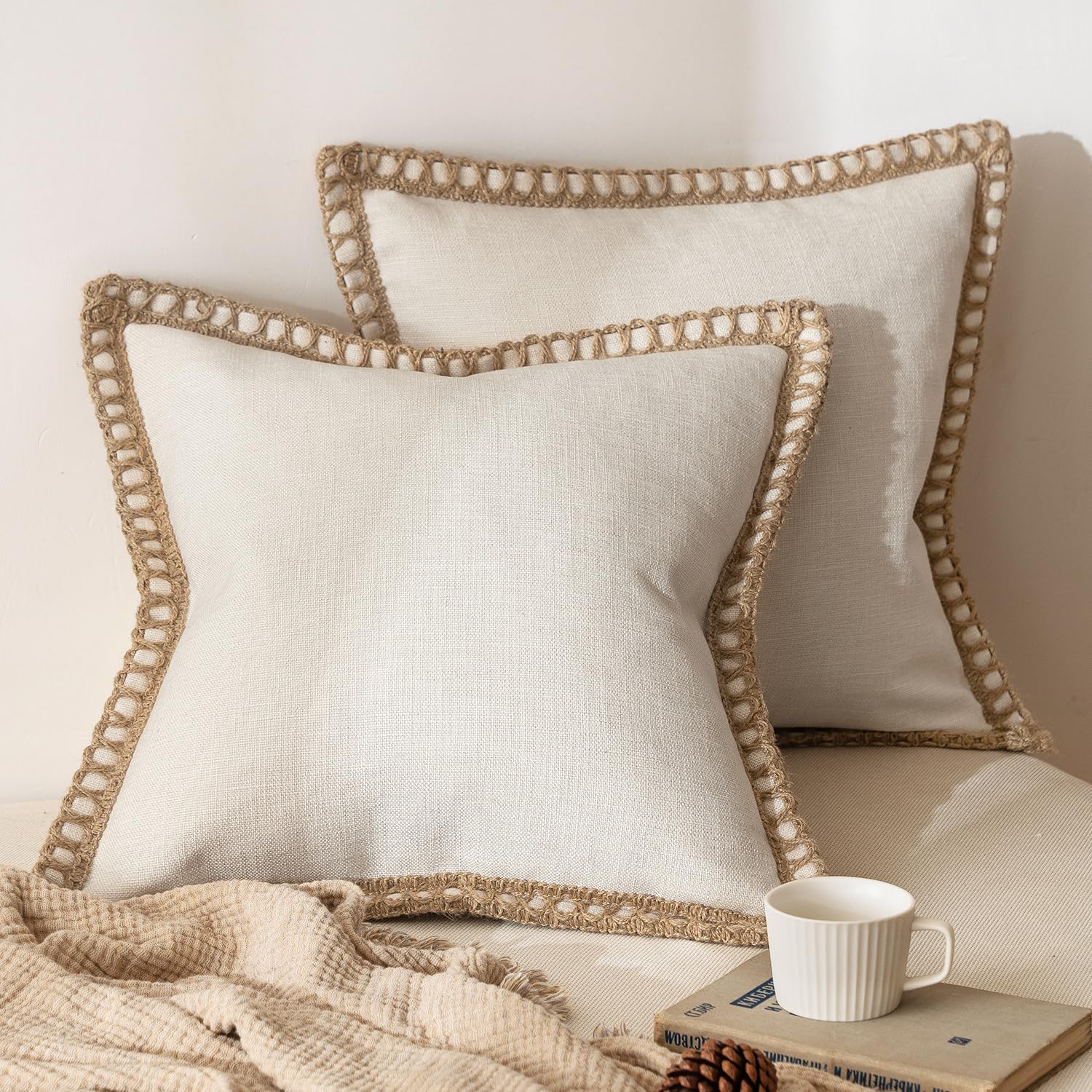 MIULEE decorative pillow cover in neutral linen for sofa styling and porch use.
