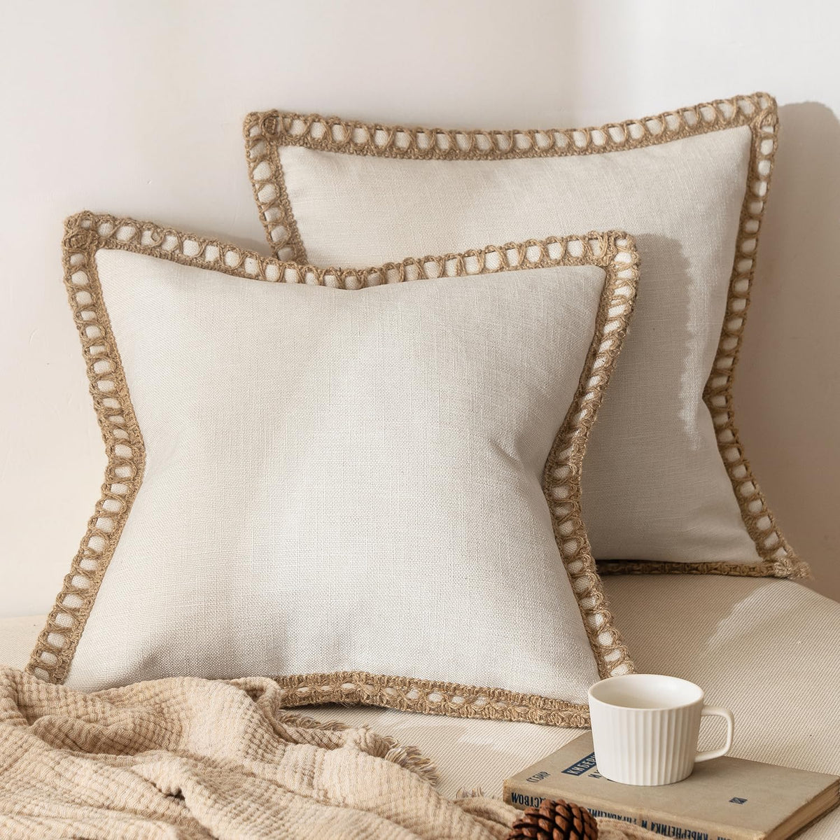 MIULEE decorative pillow cover in neutral linen for sofa styling and porch use.