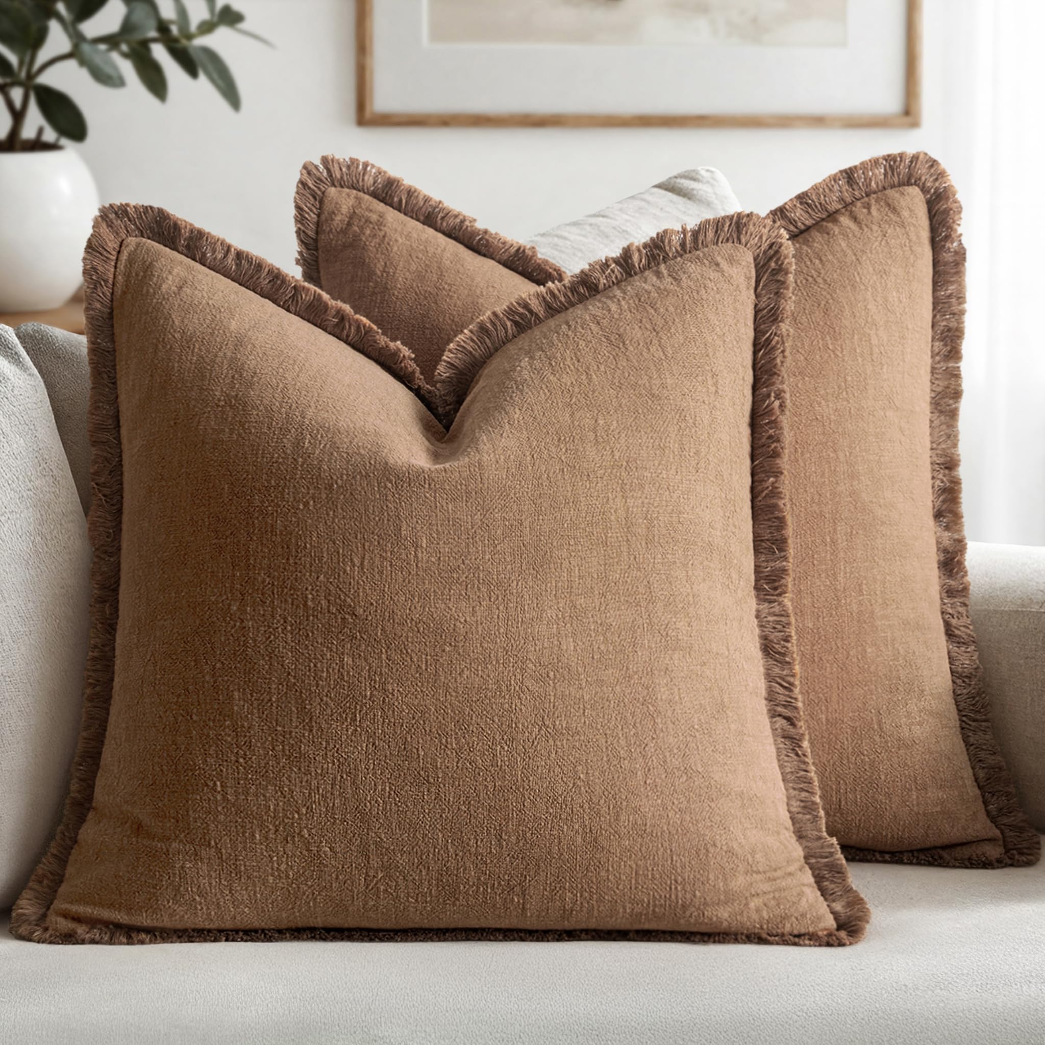 MIULEE pillow covers linen texture close-up, durable and breathable for year-round comfort