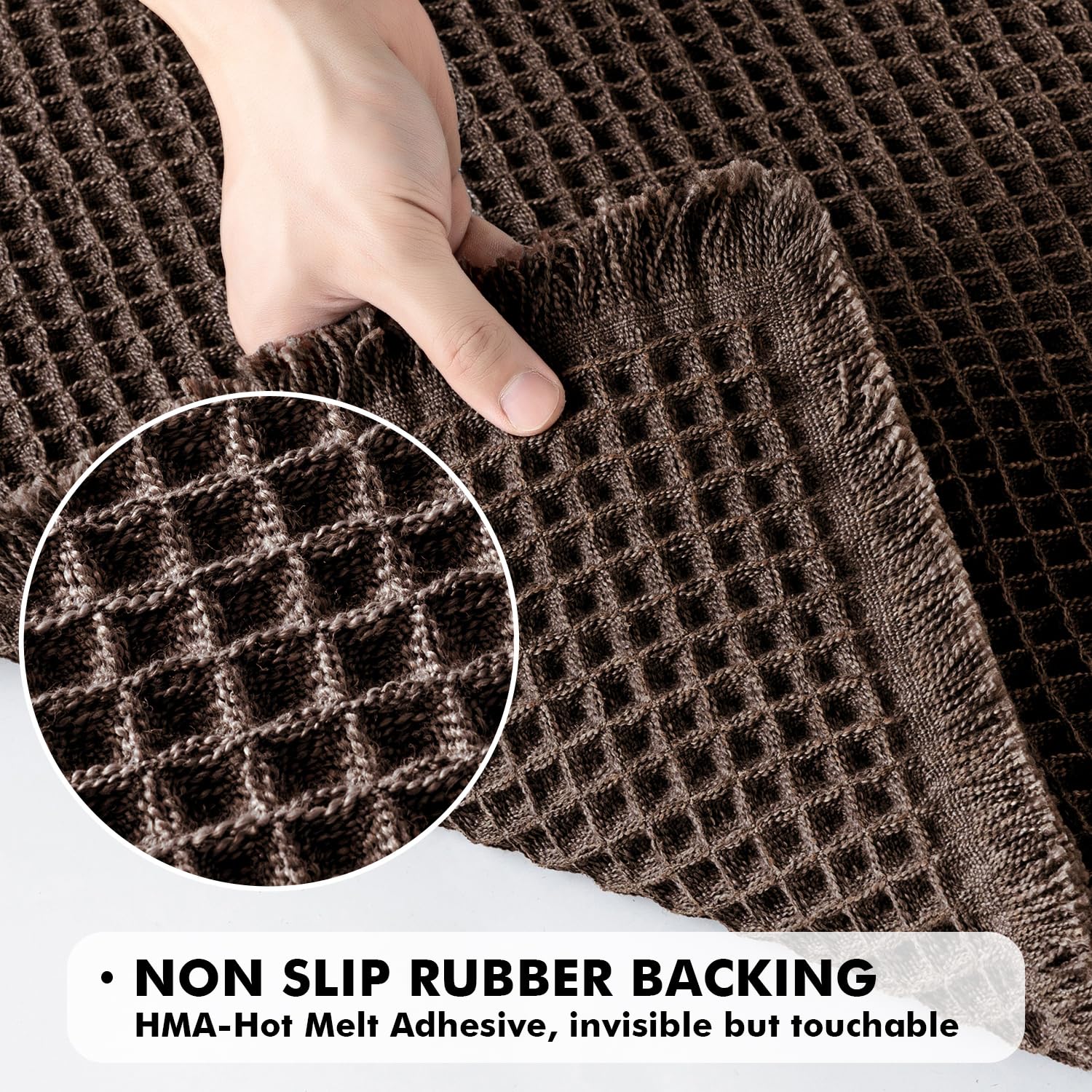 MIULEE soft 3D waffle pattern rug in chocolate after shower comfort.