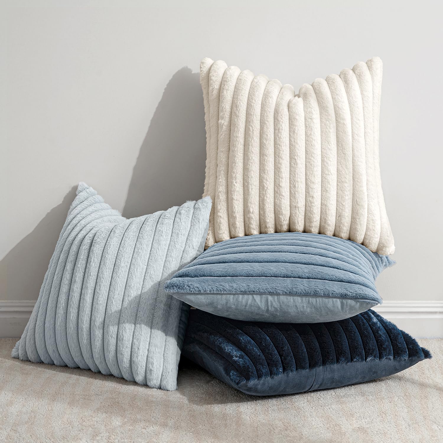 MIULEE double-sided stripe pillow cover navy front view for modern decor.