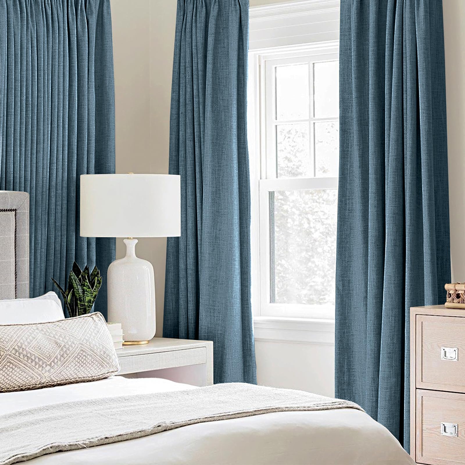 MIULEE dusty blue blackout curtains side drape for daylight control