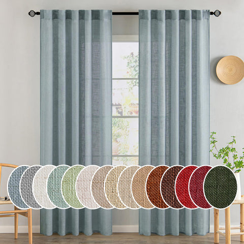 MIULEE dusty blue linen curtains with 84-inch panels offer soft texture and subtle light filtration.