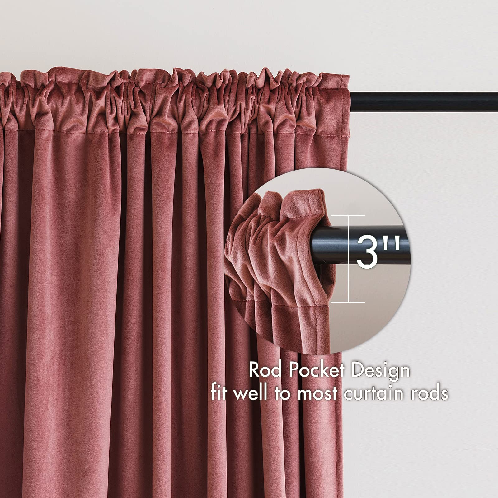MIULEE dusty rose velvet curtains closeup fabric texture for plush feel