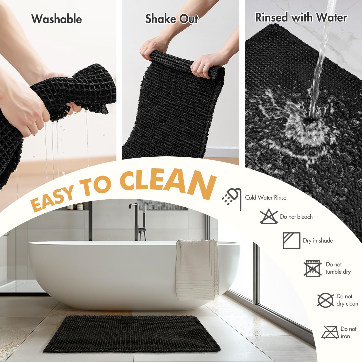 MIULEE easy-care bath mat with air-dry design to maintain grip.