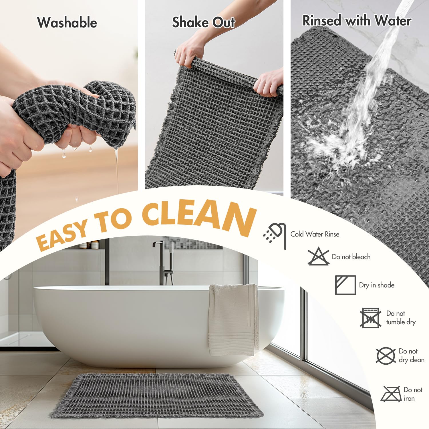 MIULEE easy-care waffle mats support hand wash and air dry.