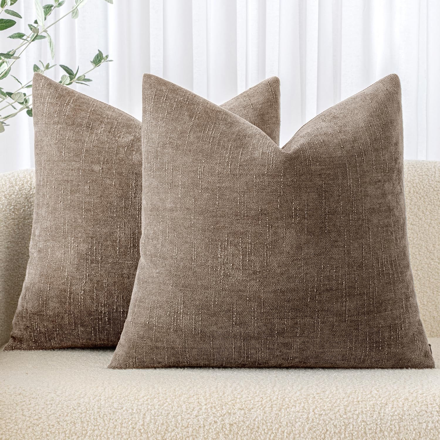 MIULEE euro-chenille pillow cover 24x24 taupe grey for sofa decor