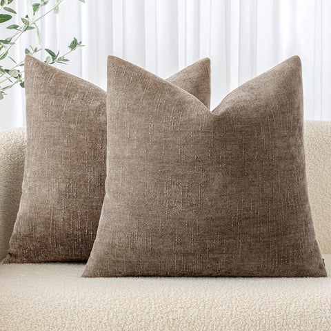 MIULEE euro-chenille pillow cover 24x24 taupe grey for sofa decor
