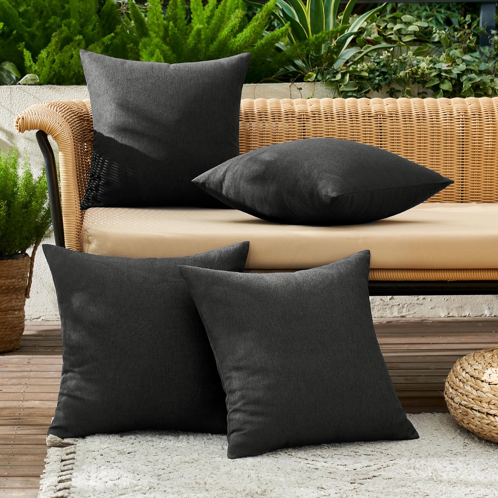 MIULEE farmhouse cushion cover in black, ideal for patio decor.