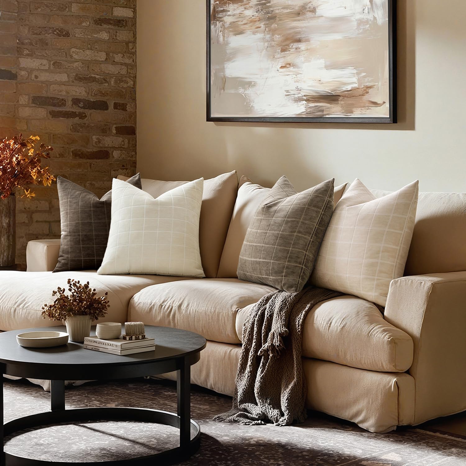 MIULEE farmhouse-style plaid cushion cover adds chic accent to bedrooms.