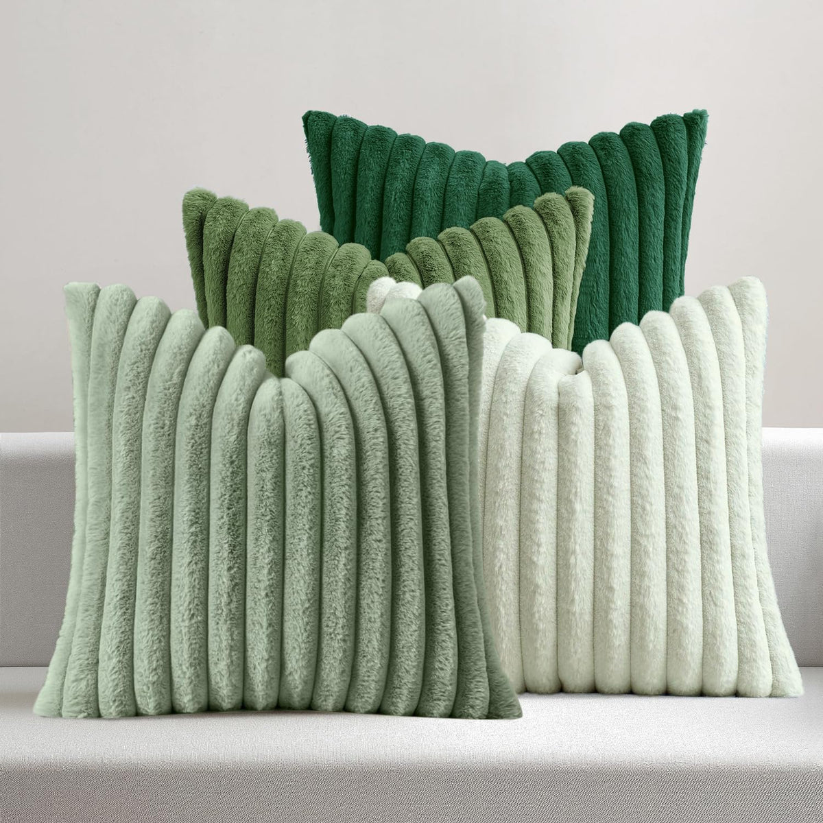 MIULEE faux fur front striped green 18x18 cover adds cozy texture.