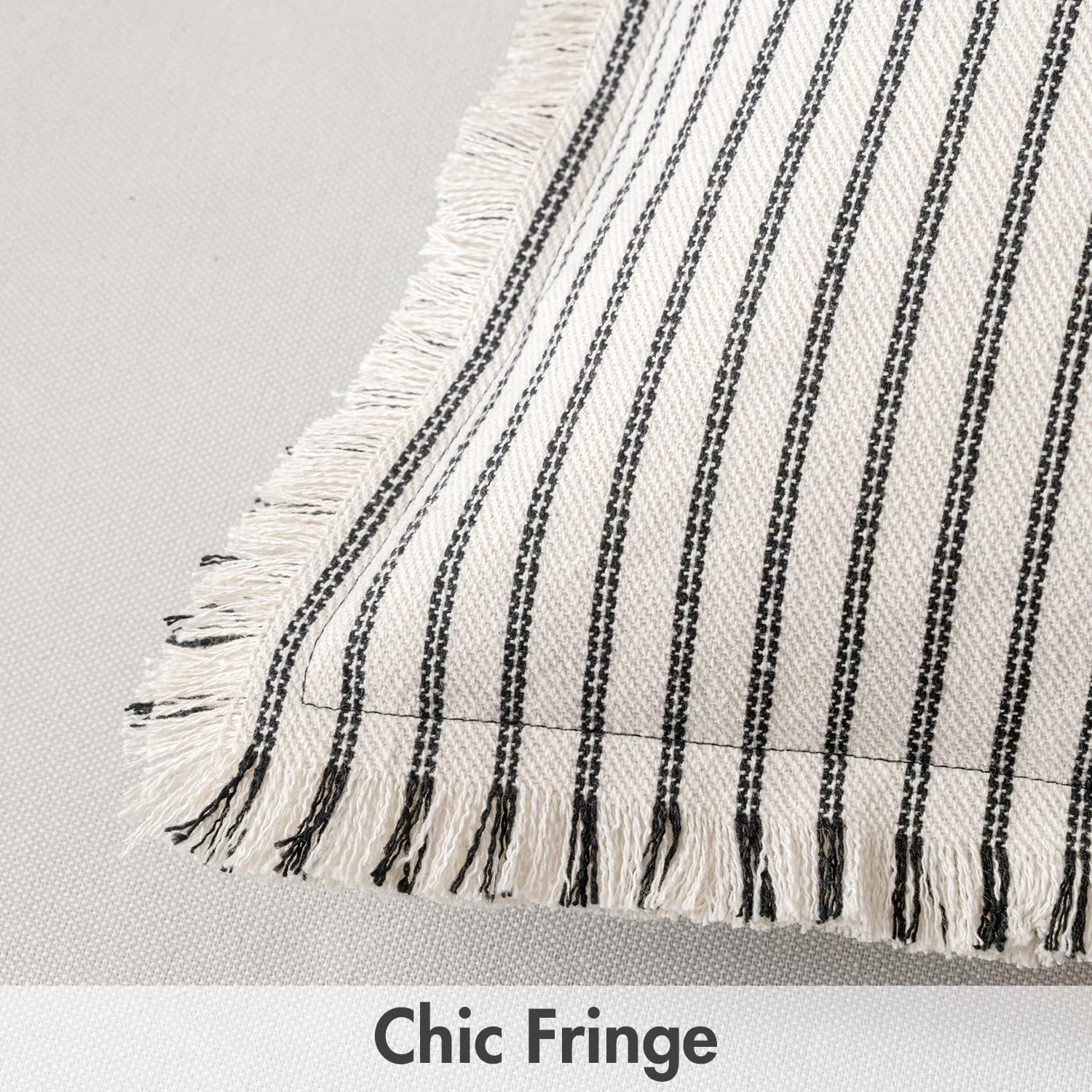 MIULEE fringe detail on double-sided striped linen pillow cover for boho charm.