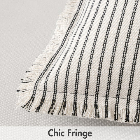 MIULEE fringe detail on double-sided striped linen pillow cover for boho charm.