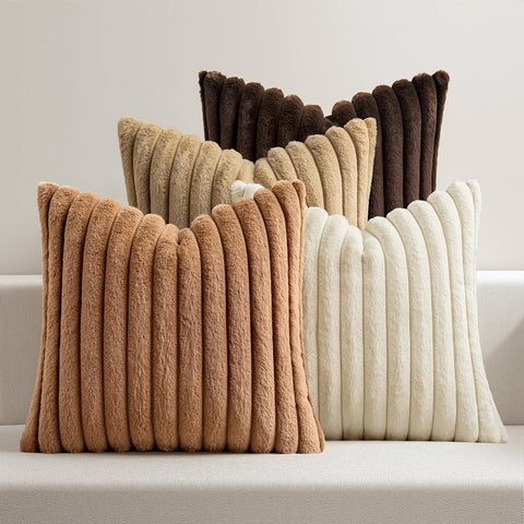 MIULEE front striped faux fur pillow cover adds warm texture to sofas