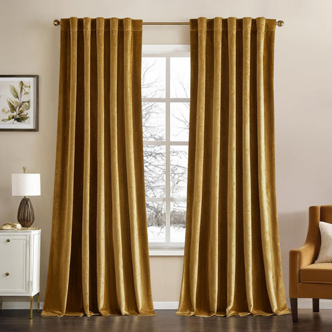 MIULEE Gold Velvet Curtains full panel showing luxurious drape for elegant living spaces.