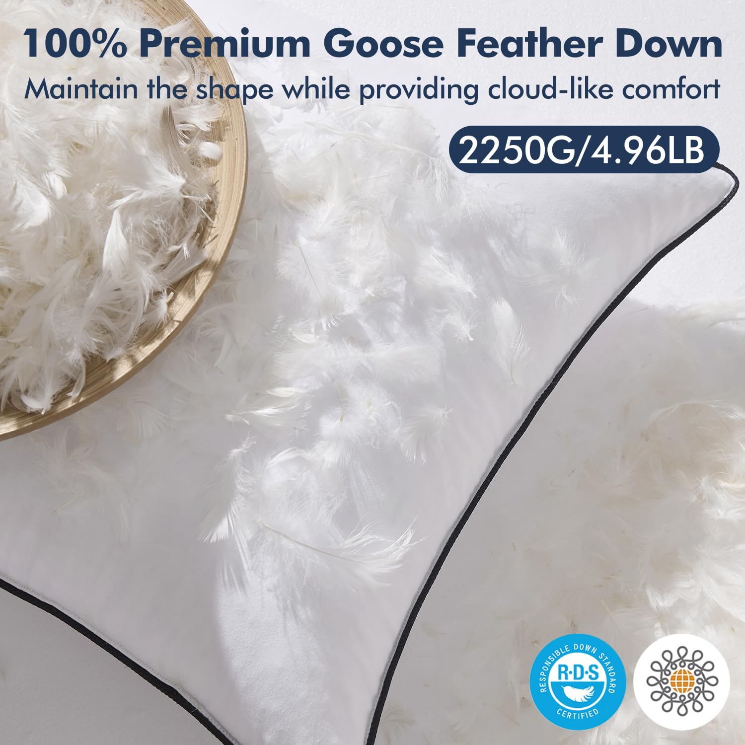 MIULEE goose feather pillow insert packaging compressed demonstrates convenient storage