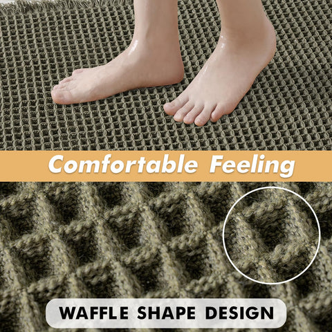 MIULEE green bath mat on floor demonstrates water absorption in action.