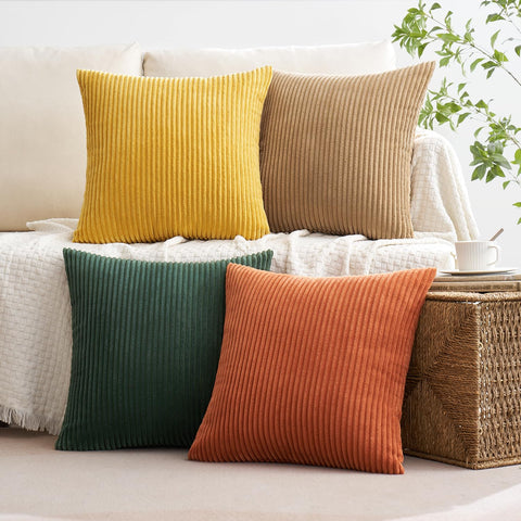 MIULEE green-rust corduroy pillow cover stripe texture enhances warm living room style.