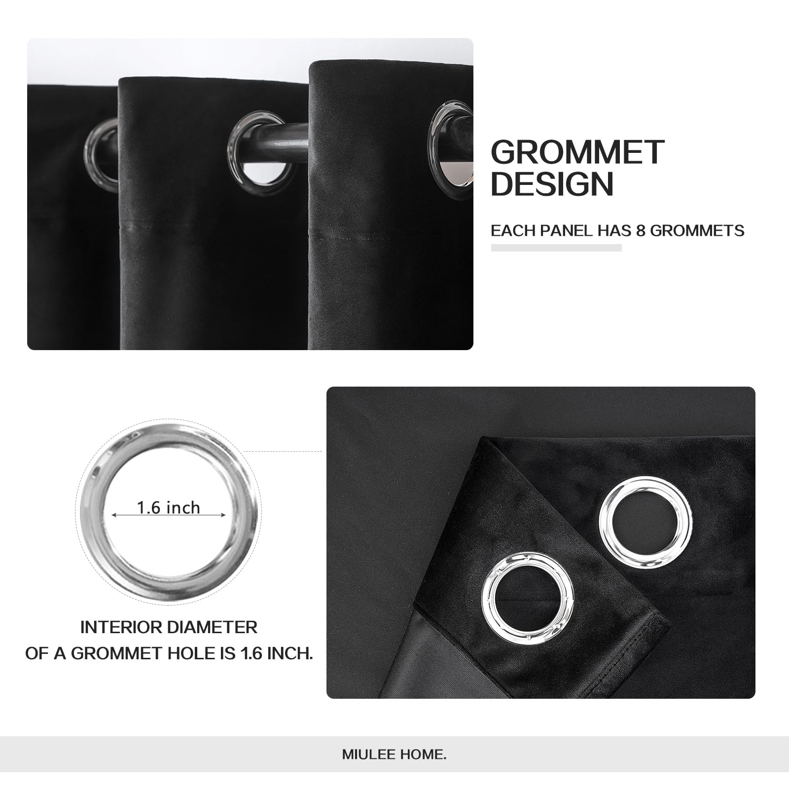 MIULEE velvet curtains with grommet top allow smooth sliding and modern style.