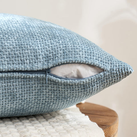 Close-up of the seamless hidden zipper on the MIULEE pillow cover for easy insert swaps.