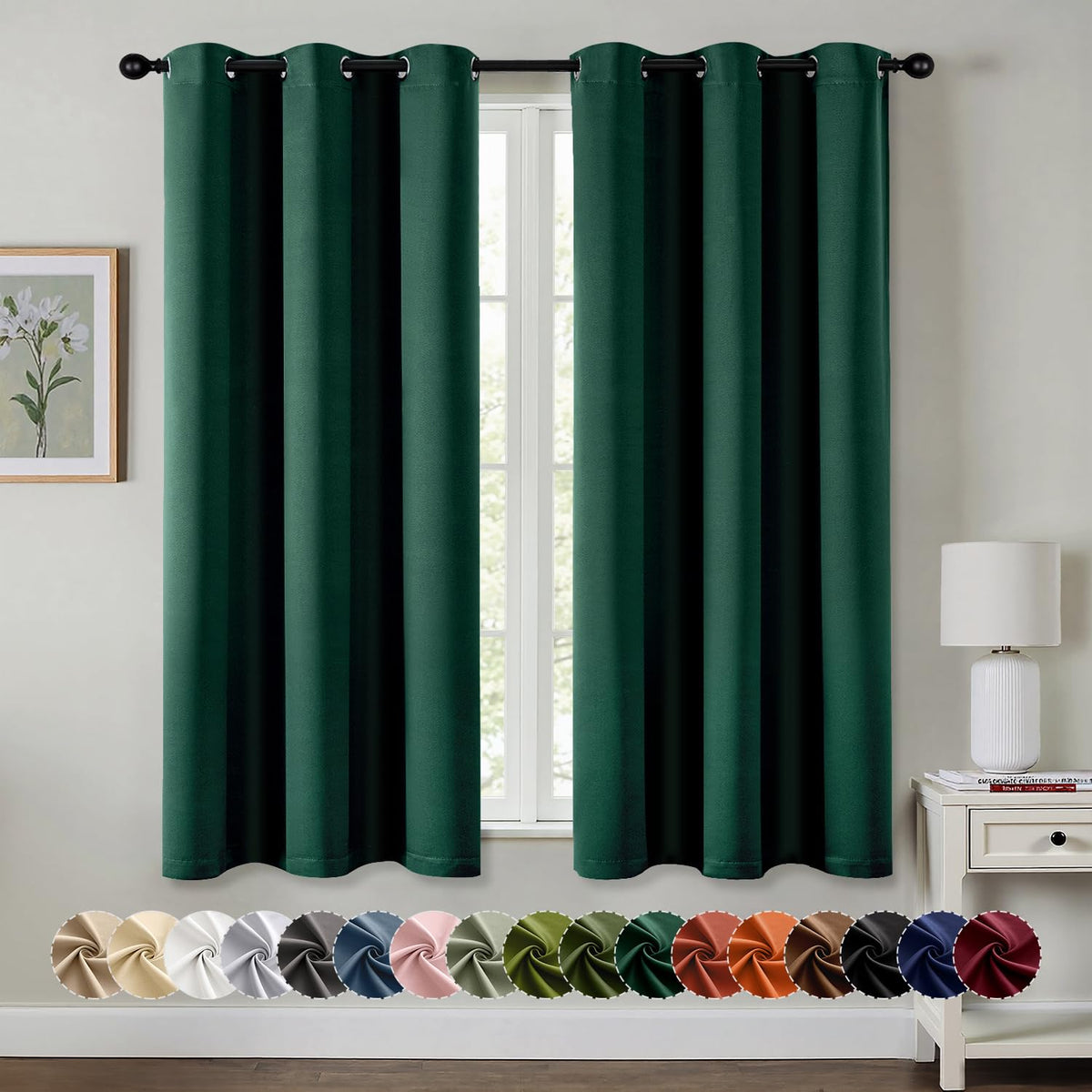 MIULEE Hunter Green blackout curtains pair darken the room and boost privacy