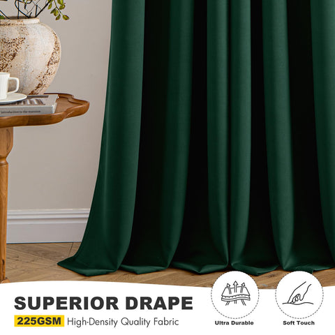 MIULEE Hunter Green blackout curtains install easily on standard rods