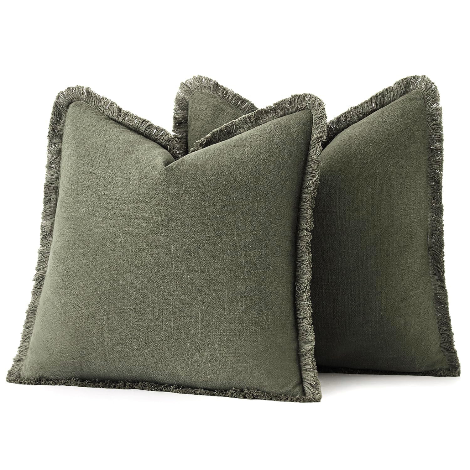 MIULEE olive green linen pillow cover suitable for indoor outdoor use.