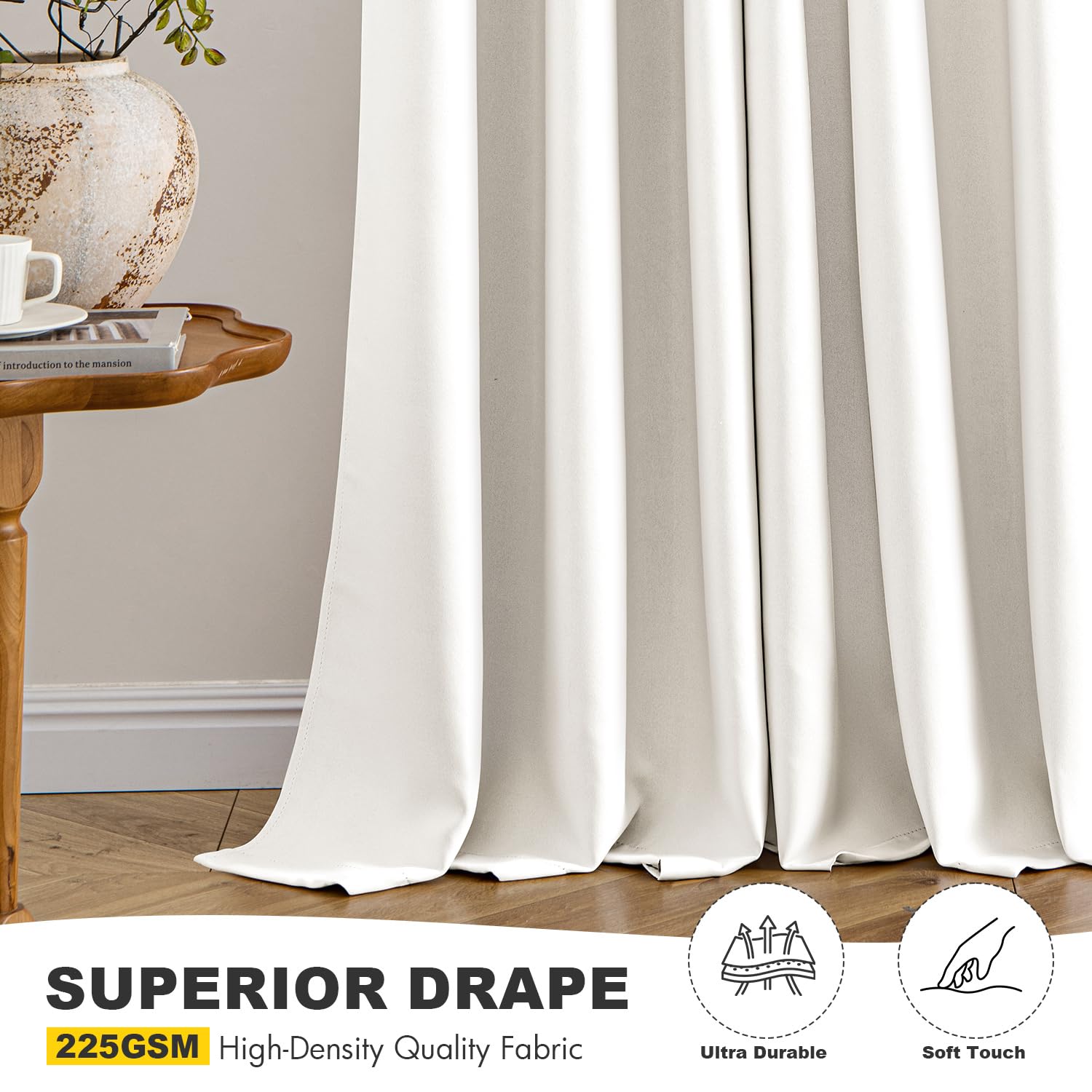 MIULEE Ivory blackout curtains light control in living room scenario