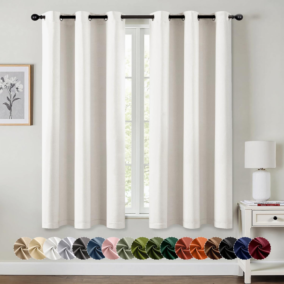 MIULEE Ivory blackout curtains panel closeup showing dense fabric for light blocking
