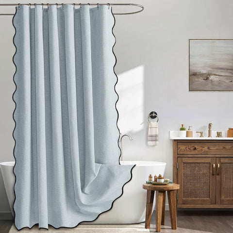 MIULEE light blue scalloped shower curtain front view for stylish bathroom coordination